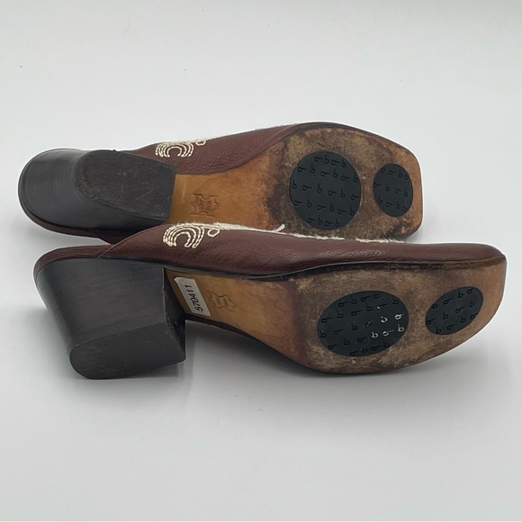 Jessica Bennett leather Clog Mule 7.5 Embroidered Brown Bootie Festival Cosplay - Picture 14 of 16